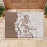 Polynesian Beige Plumeria Lei Rubber Doormat with Hammerhead Shark