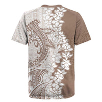 Polynesian Beige Plumeria Lei Rugby Jersey with Hammerhead Shark