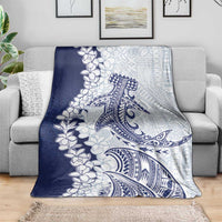 Polynesian Navy Blue Plumeria Lei Blanket with Hammerhead Shark