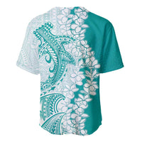 Polynesian Teal Plumeria Lei Baseball Jersey with Hammerhead Shark