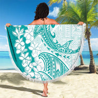 Polynesian Teal Plumeria Lei Beach Blanket with Hammerhead Shark