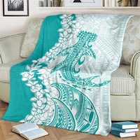 Polynesian Teal Plumeria Lei Blanket with Hammerhead Shark