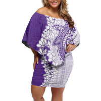 Polynesian Purple Plumeria Lei Family Matching Off Shoulder Short Dress and Hawaiian Shirt with Hammerhead Shark
