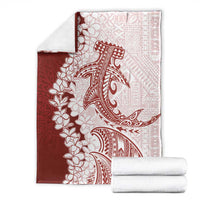 Polynesian Crimson Plumeria Lei Blanket with Hammerhead Shark