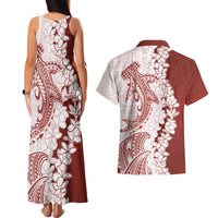 Polynesian Crimson Plumeria Lei Couples Matching Tank Maxi Dress and Hawaiian Shirt with Hammerhead Shark