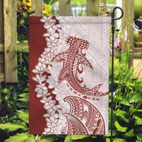 Polynesian Crimson Plumeria Lei Garden Flag with Hammerhead Shark