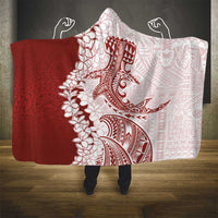 Polynesian Crimson Plumeria Lei Hooded Blanket with Hammerhead Shark