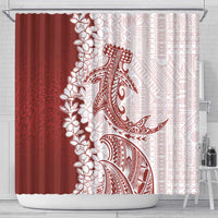 Polynesian Crimson Plumeria Lei Shower Curtain with Hammerhead Shark