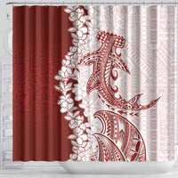Polynesian Crimson Plumeria Lei Shower Curtain with Hammerhead Shark