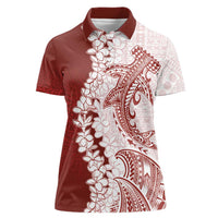Polynesian Crimson Plumeria Lei Women Polo Shirt with Hammerhead Shark