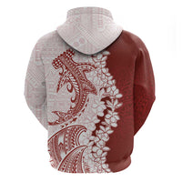 Polynesian Crimson Plumeria Lei Zip Hoodie with Hammerhead Shark LT7 - Polynesian Pride