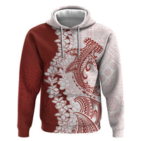 Polynesian Crimson Plumeria Lei Zip Hoodie with Hammerhead Shark LT7 Pullover Hoodie Red - Polynesian Pride