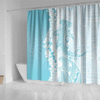 Polynesian Turquoise Plumeria Lei Shower Curtain with Hammerhead Shark