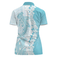 Polynesian Turquoise Plumeria Lei Women Polo Shirt with Hammerhead Shark