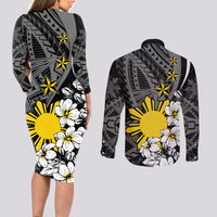 Philippines Sampaguita Personalised Couples Matching Long Sleeve Bodycon Dress and Long Sleeve Button Shirt Women's Day LT7 - Polynesian Pride