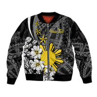 Philippines Sampaguita Personalised Sleeve Zip Bomber Jacket Women's Day LT7 Unisex Black - Polynesian Pride