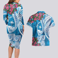 Hafa Adai Guam Couples Matching Long Sleeve Bodycon Dress and Hawaiian Shirt Crystal Waves