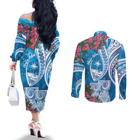 Hafa Adai Guam Couples Matching Off The Shoulder Long Sleeve Dress and Long Sleeve Button Shirt Crystal Waves