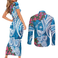 Hafa Adai Guam Couples Matching Short Sleeve Bodycon Dress and Long Sleeve Button Shirt Crystal Waves