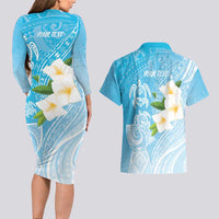 Personalized Guam Chamorro Couples Matching Long Sleeve Bodycon Dress and Hawaiian Shirt Turtles and Guasali Flowers