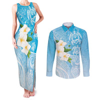 Personalized Guam Chamorro Couples Matching Tank Maxi Dress and Long Sleeve Button Shirt Turtles and Guasali Flowers