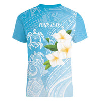 Personalized Guam Chamorro Women V-Neck T-Shirt Turtles and Guasali Flowers