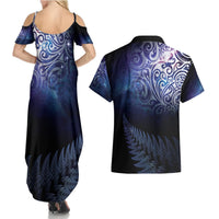 New Zealand Aotearoa Matariki Couples Matching Summer Maxi Dress and Hawaiian Shirt Starry Silver Fern LT7 - Polynesian Pride