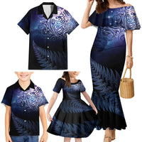 New Zealand Aotearoa Matariki Family Matching Mermaid Dress and Hawaiian Shirt Starry Silver Fern LT7 - Polynesian Pride