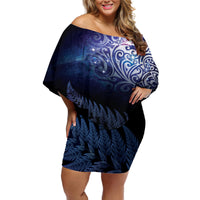New Zealand Aotearoa Matariki Off Shoulder Short Dress Starry Silver Fern LT7 Women Galaxy - Polynesian Pride