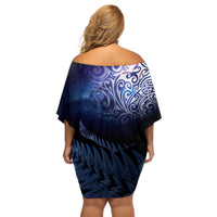 New Zealand Aotearoa Matariki Off Shoulder Short Dress Starry Silver Fern LT7 - Polynesian Pride