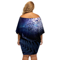 New Zealand Aotearoa Matariki Off Shoulder Short Dress Starry Silver Fern