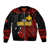 Personalised PNG Kumuls Rugby Bomber Jacket Motuan Mix Patterns LT7 Unisex Black - Polynesian Pride