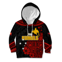 Personalised PNG Kumuls Rugby Kid Hoodie Motuan Mix Patterns LT7 Hoodie Black - Polynesian Pride