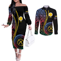 Proudly Ni-Van Sandroing Inspired Couples Matching Off The Shoulder Long Sleeve Dress and Long Sleeve Button Shirt Shefa Classic Style