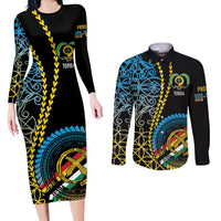 Proudly Ni-Van Sandroing Inspired Couples Matching Long Sleeve Bodycon Dress and Long Sleeve Button Shirt Torba Classic Style LT7 Colorful - Polynesian Pride