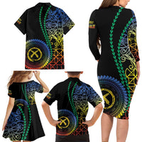 Proudly Ni-Van Sandroing Inspired Family Matching Long Sleeve Bodycon Dress and Hawaiian Shirt Tafea Classic Style LT7 - Polynesian Pride