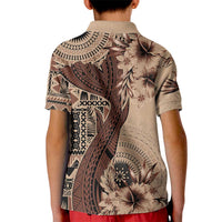 Bula Fiji Kid Polo Shirt Shark Tail Beige Masi Tapa