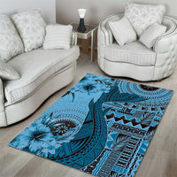 Bula Fiji Area Rug Shark Tail Turquoise Masi Tapa