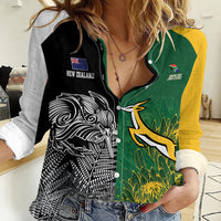 New Zealand - South Africa Greatest Rivals Rugby Custom Women Casual Shirt Kiwi Vs Bokke