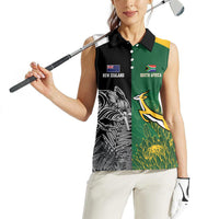 New Zealand - South Africa Greatest Rivals Rugby Custom Women Sleeveless Polo Shirt Kiwi Vs Bokke