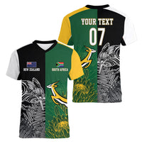 New Zealand - South Africa Greatest Rivals Rugby Custom Women V-Neck T-Shirt Kiwi Vs Bokke