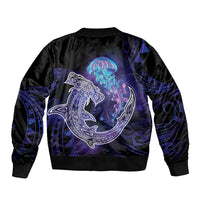 Polynesian Aumakua Sleeve Zip Bomber Jacket Jellyfish with Shark - Polynesian Pride