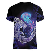 Polynesian Aumakua Women V-Neck T-Shirt Jellyfish with Shark - Polynesian Pride