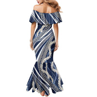 Polynesian Puakeniken Pikake Twisted Lei Family Matching Mermaid Dress and Hawaiian Shirt Navy Blue LT7 - Polynesian Pride