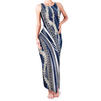 Polynesian Puakeniken Pikake Twisted Lei Family Matching Tank Maxi Dress and Hawaiian Shirt Navy Blue LT7 Mom's Dress Navy Blue - Polynesian Pride