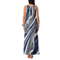 Polynesian Puakeniken Pikake Twisted Lei Family Matching Tank Maxi Dress and Hawaiian Shirt Navy Blue LT7 - Polynesian Pride