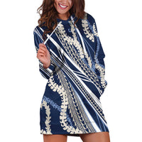 Polynesian Puakeniken Pikake Twisted Lei Hoodie Dress Navy Blue - Polynesian Pride