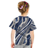 Polynesian Puakeniken Pikake Twisted Lei Kid T Shirt Navy Blue - Polynesian Pride