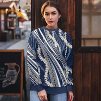 Polynesian Puakeniken Pikake Twisted Lei Ugly Christmas Sweater Navy Blue - Polynesian Pride