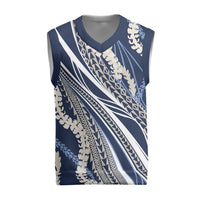 Polynesian Puakeniken Pikake Twisted Lei Christmas Knitted V-Neck Vest Navy Blue - Polynesian Pride